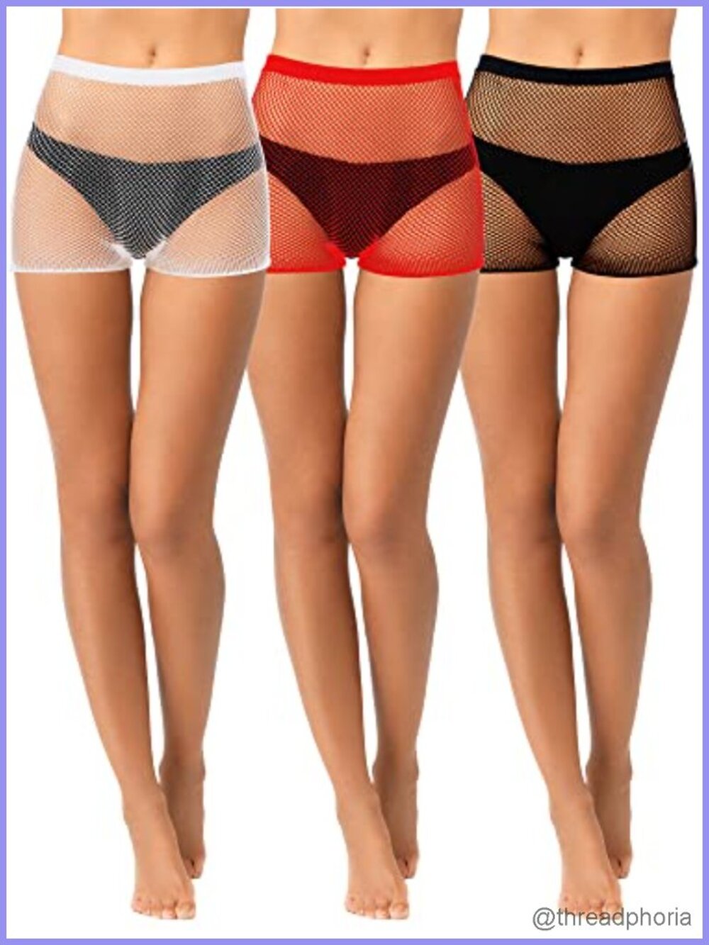 Geyoga 3 Pack Fishnet Mesh Biker Shorts High Waisted Elastic Yoga